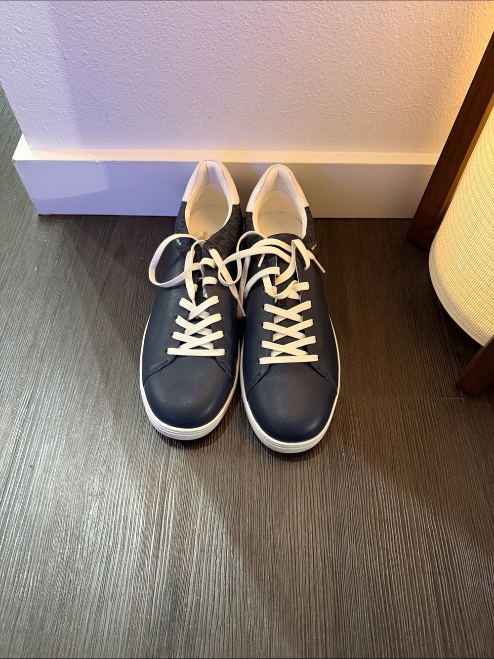 Michael Kors Navy Leather Low-Top Sneakers with White Accents